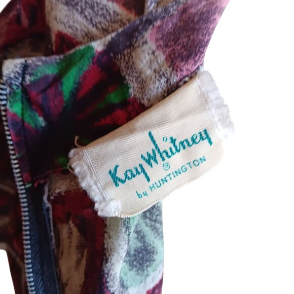 Women's 10 Vintage 1950's Dress Kay Whitney Abstract Cutout Neckline & Belt MCM - Picture 4 of 8